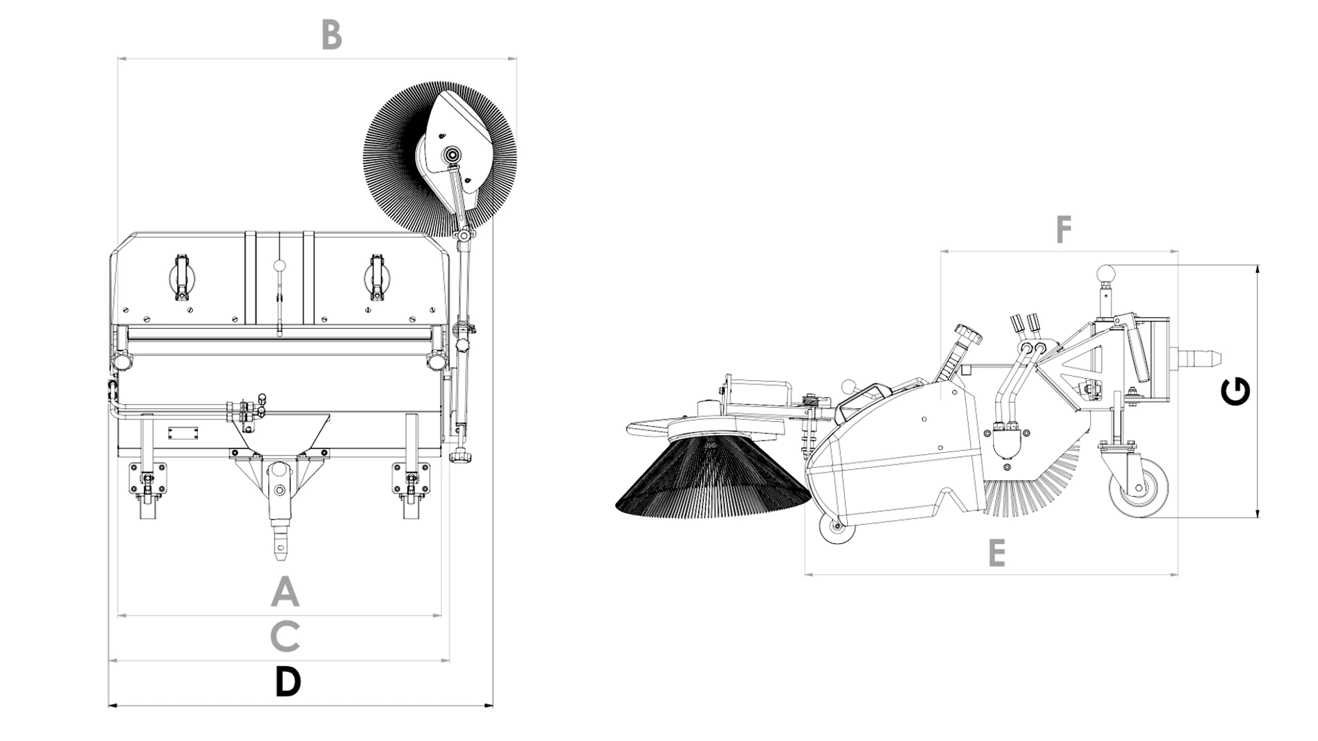 EFKM Pedestrian Front Sweeper Attachment Technical Drawings